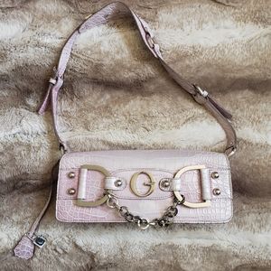 GUESS Croc Embossed Metallic Pink Handbag